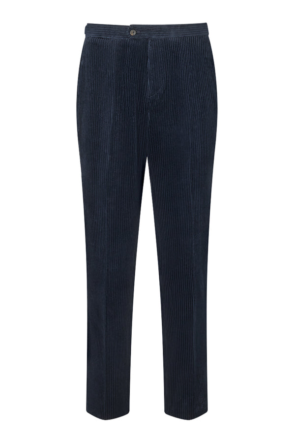 Navy Flat Front 5 Wale Corduroy Trousers